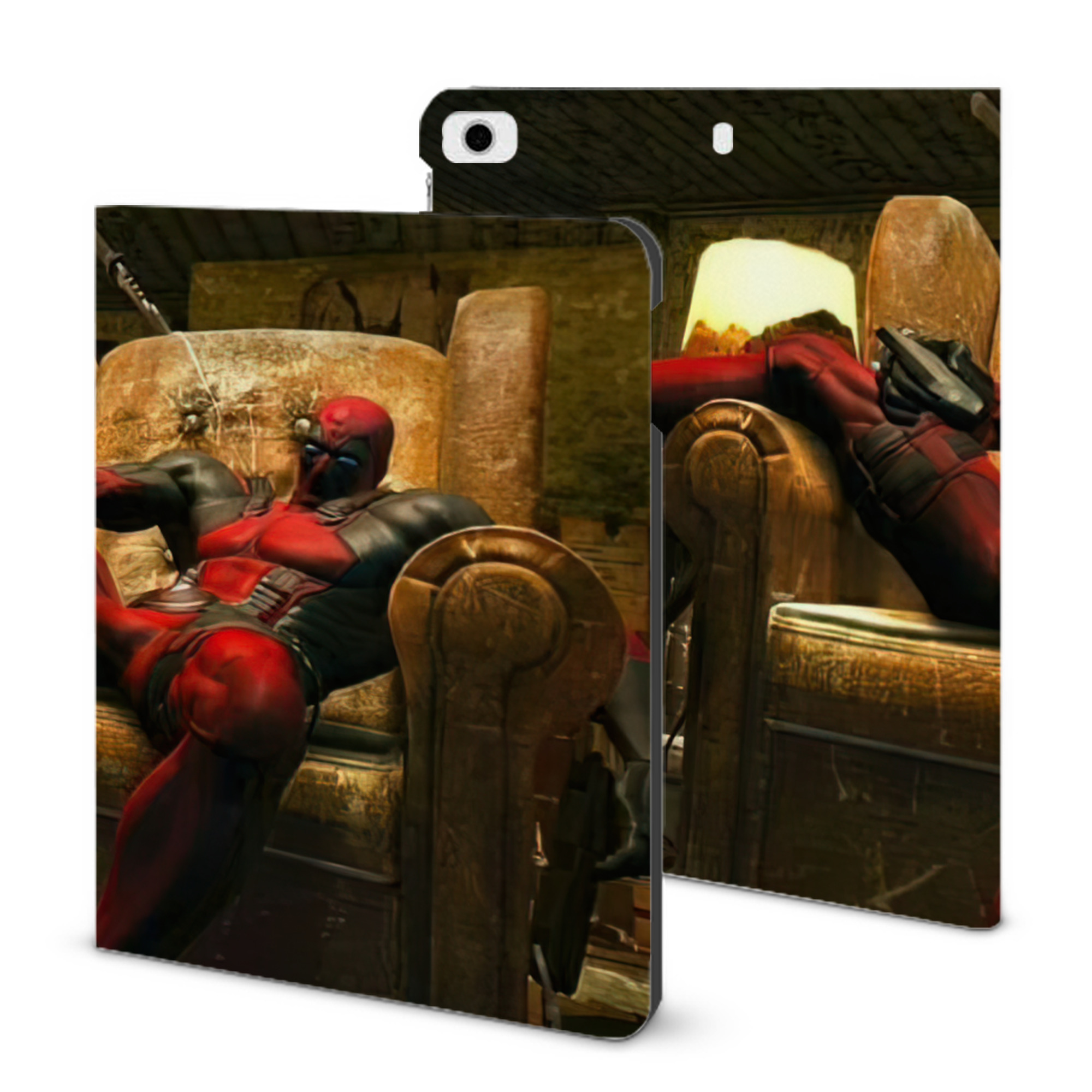 （画像用） Deadpool デッドプール IPad ケース ブック型 PUレザー TPU 耐衝撃 軽量 薄型 ペン収納なし 全面保護 IPad 各モデル対応
